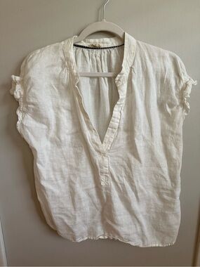 Pilcro Cream Linen Split V-Neck Tunic